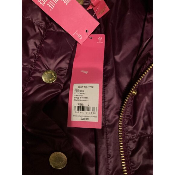 Lilly Pulitzer Tonia Down Puffer Jacket Amarena Cherry Size 0 - New With Tag - Picture 3 of 6